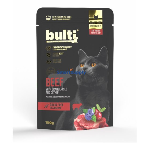 Bulti Superfoods Oksekd Med Tranebr Og Katteurt - Vdfoder Til Katte - 100G