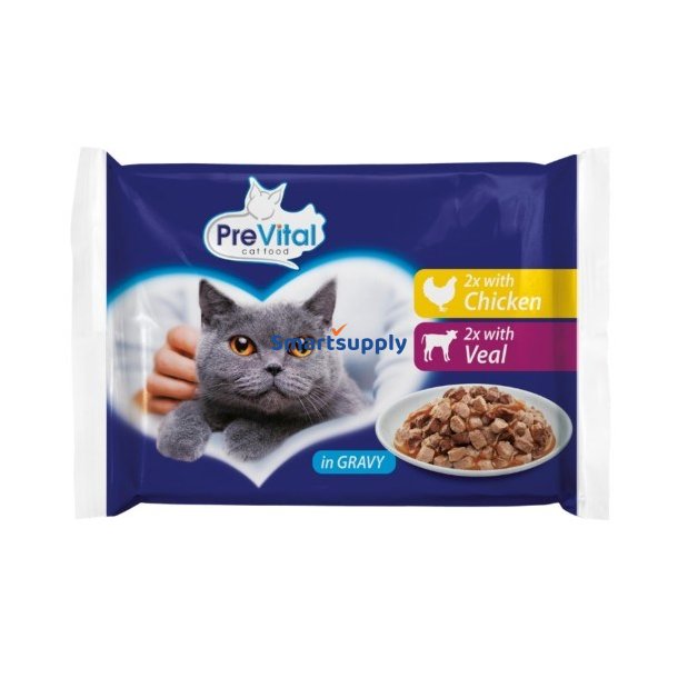 PREVITAL Chicken and veal in gravy - vd kattefoder - 4 x 100g