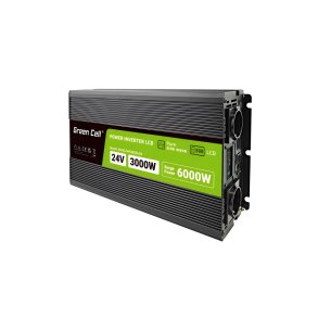 Green Cell Przetwornica napicia PowerInverter LCD 24 V 3000W/60000W Przetwornica samochodowa z wywietlaczem - czysty sinus strmadapter og vekselret Automatisk Sort