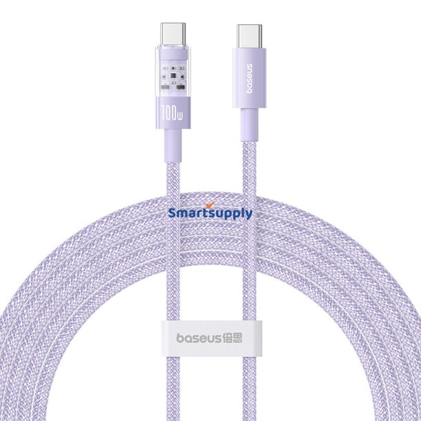 Baseus Gem Usb-C Til Usb-C Hurtigopladningskabel 2 M 100 W Lilla
