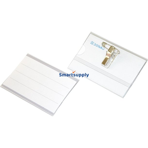 Navneskilte med sikkerhedsnl, clip &amp; indstik - 50 stk