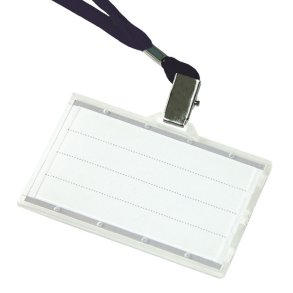 Navneskilte med sort snor transparent 90x56 mm - 5 stk