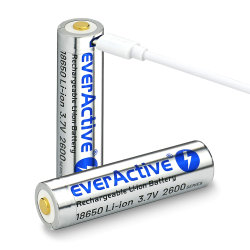 Batteri everActive 18650 3.7V Li-ion 2600mAh micro USB med beskyttelsesboks