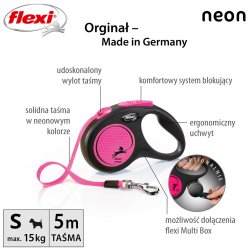 Flexi New Neon S 5 m Fleksibel hundesnor