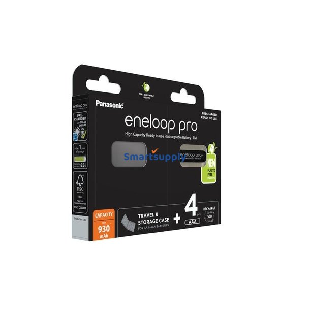 Genopladelige Batterier Panasonic Eneloop Pro Aaa 930 mAh 4 Stk + Etui (Bk-4Hcde/4Cp+Case)