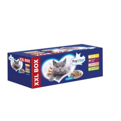 PREVITAL XXL BOX Smagsmix med kylling, kalv, laks og lever i sovs - vdfoder til katte - 48 x 100g