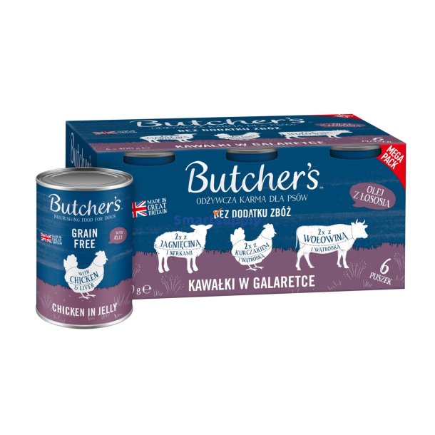Butcher's Original Mega Pack Mix Stykker I Gel&eacute; - Vdfoder Til Hunde - 6 X 400G