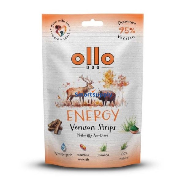 OLLO Air-Dried Energy Venison strips - godbid til hund - 80g