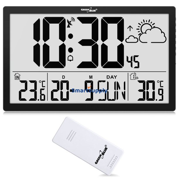 Greenblue Gb218 Ekstra Stort Lcd-Vgur Med Vejrstationstemperatur