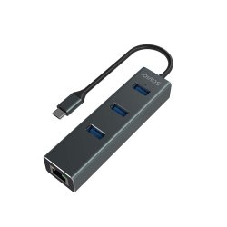 Savio Ak-57 Usb-C - 3 X Usb-A Hub Med Rj-45 Gigabit Ethernet-Adapter, 5000 Mbit/S, Gr
