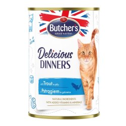 BUTCHER'S Delicious Dinners Pieces med �rred i gel� - v�dt kattefoder - 400g