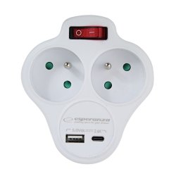 Esperanza ELK311W Elektrisk splitter 2 GN. USB-C USB-A ON. Hvid