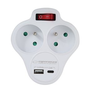 Esperanza ELK311W Elektrisk splitter 2 GN. USB-C USB-A ON. Hvid