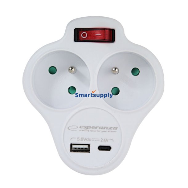Esperanza ELK311W Elektrisk splitter 2 GN. USB-C USB-A ON. Hvid