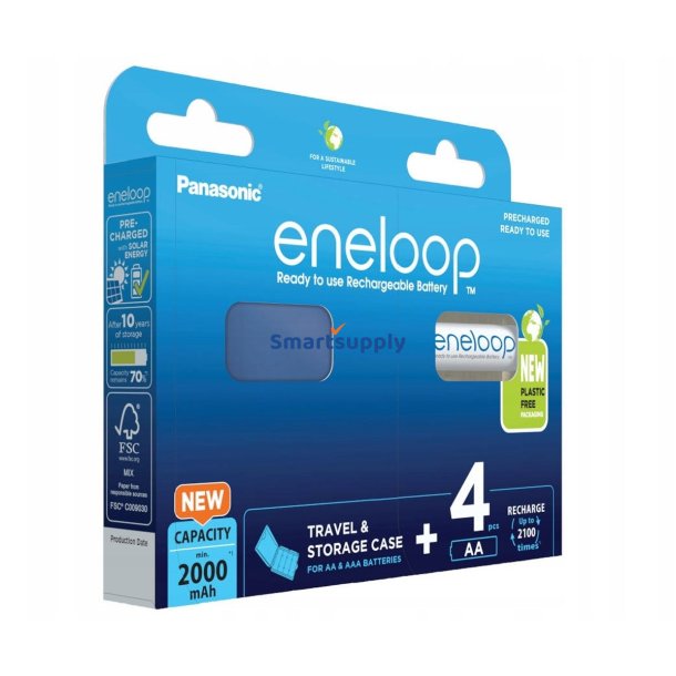 Genopladelige Batterier Panasonic Eneloop Aa 2000 mAh 4 Stk + Etui (Bk-3Mcde/4Cp+Case)