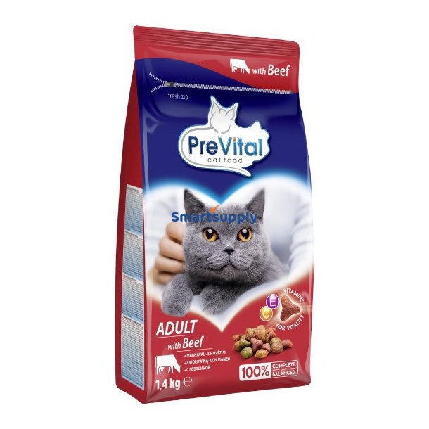 PREVITAL Cat Food Adult med oksekd - trfoder til katte - 1,4 kg