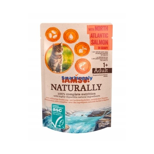 Iams Naturally Adult Med Nordatlantisk Laks I Sovs - Vdfoder Til Katte - 85G
