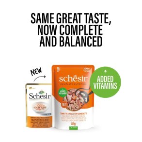 SCHESIR Tun og kylling med rejer i gel - vd kattefoder - 85g