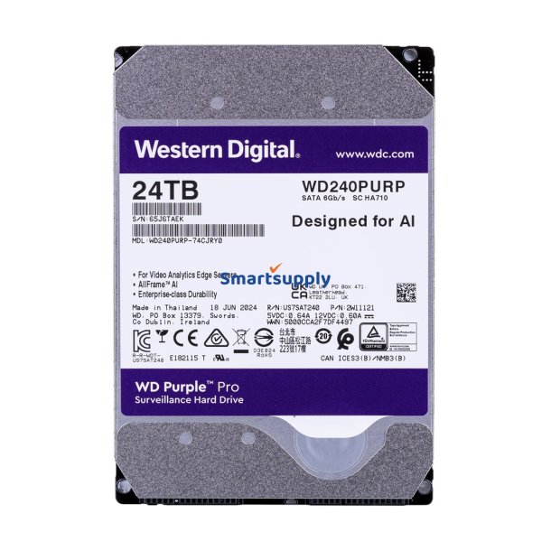 Western Digital Purple Pro WD240PURP harddisk 24 TB 7200 rpm 512 MB 3.5" Serial ATA III