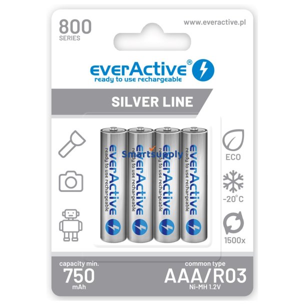 Genopladelige Batterier Everactive Ni-Mh R03 Aaa 800 mAh Silver Line