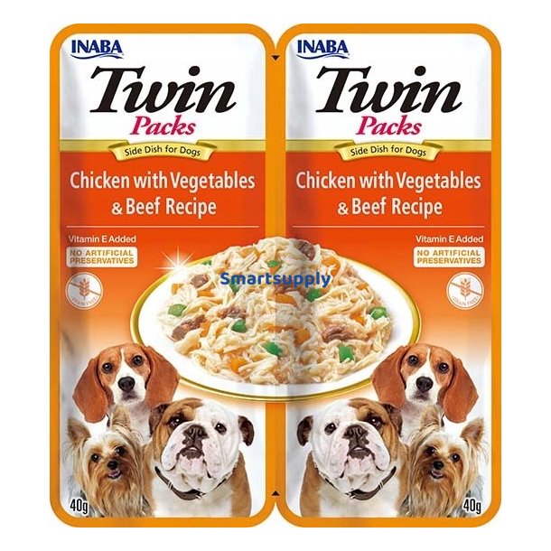 Inaba Dog Twin Kylling Med Grntsager Og Oksekd I Bouillon  Hundegodbid  2X40g