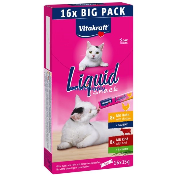 Vitakraft Cat Liquid-Snack Med Oksekd Og Kylling - Kattegodbidder - 16 X 15G