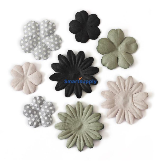 Papirblomster blandede farver og strrelser 24 stk.