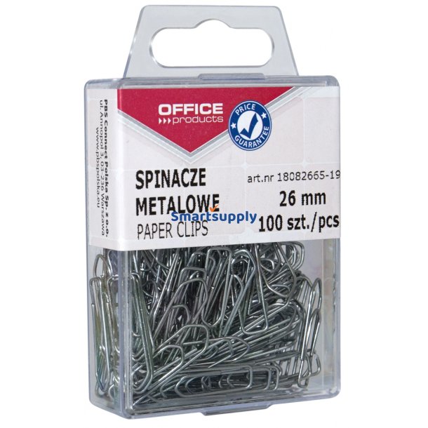 Papirclips 26 mm blanke plastske 100 stk