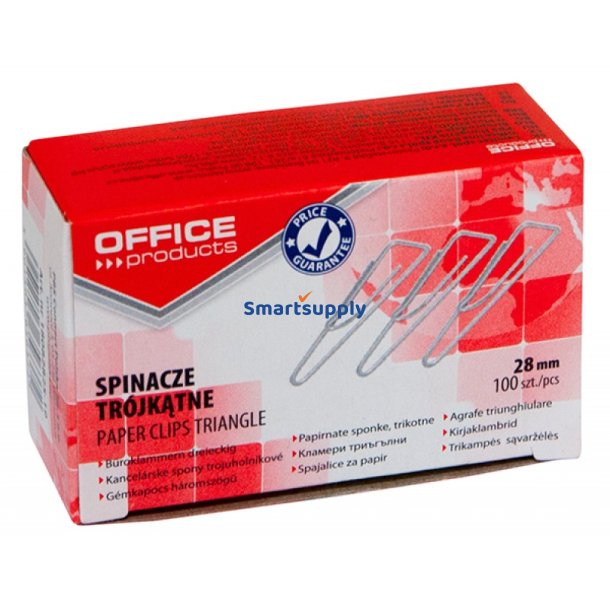 Papirclips 28 mm blanke trekantede 100 stk
