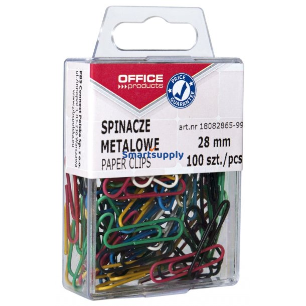 Papirclips 28 mm mix farver plastske 100 stk