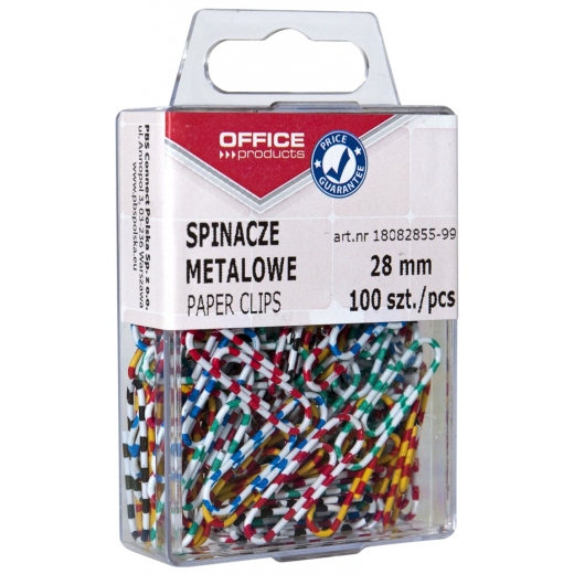 Papirclips 28 mm stribede farver plast�ske 100 stk