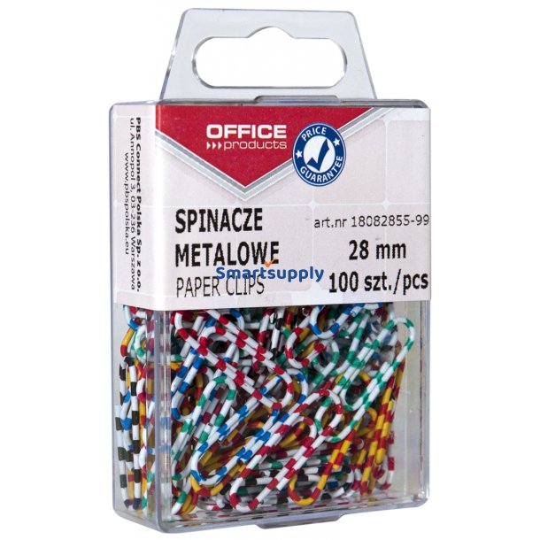 Papirclips 28 mm stribede farver plastske 100 stk