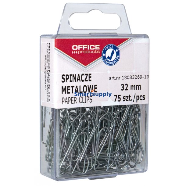 Papirclips 32 mm blanke plastske 75 stk