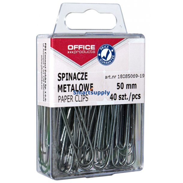 Papirclips 50 mm blanke plastske 40 stk
