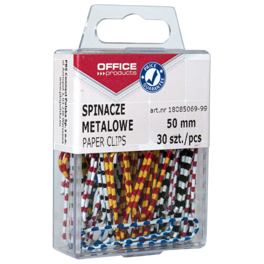Papirclips 50 mm stribede farver plast�ske 30 stk