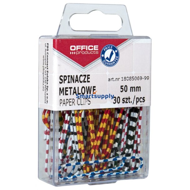 Papirclips 50 mm stribede farver plastske 30 stk