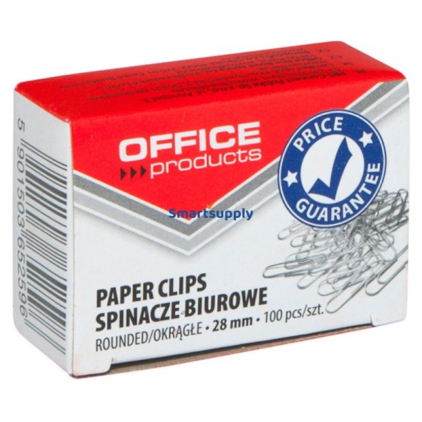 Papirclips 28 mm blanke 100 stk