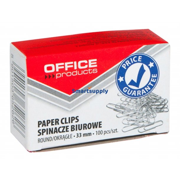 Papirclips 33 mm blanke 100 stk