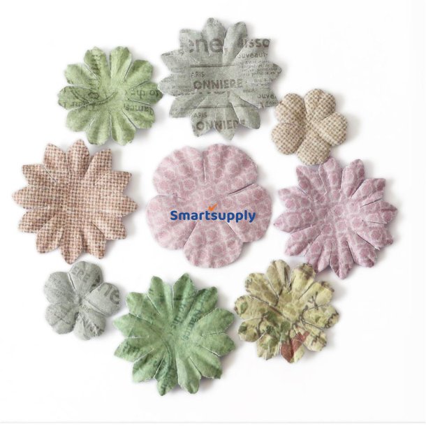 Pastel papirblomster blandede farver og strrelser 24 stk.