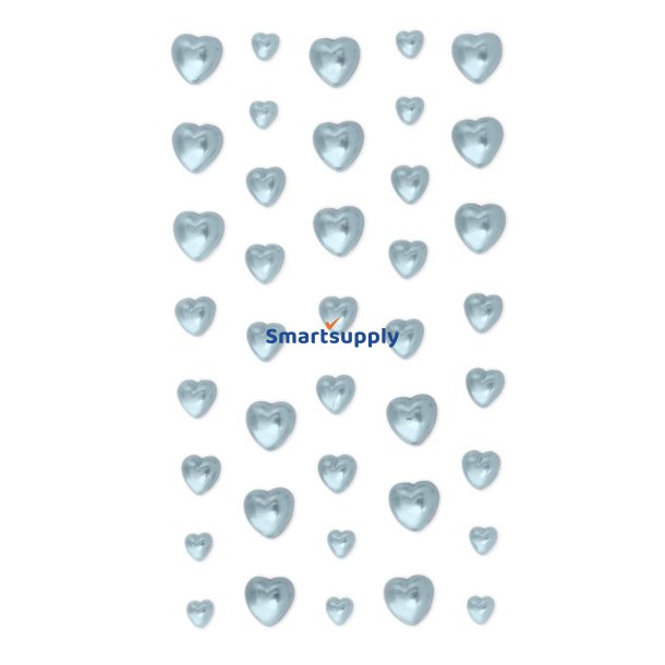 Perlebl rhinstenshjerter selvklbende 40 stk.