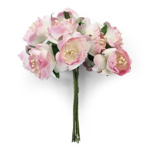 Pink poner blomster bundt med formbar stilk 9cm, 10 stk.