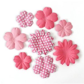Pink papirblomster blandede farver og strrelser 24 stk.