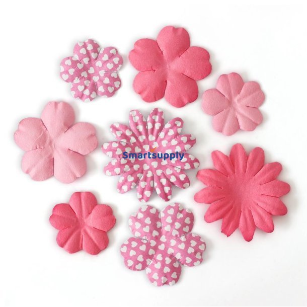 Pink papirblomster blandede farver og strrelser 24 stk.