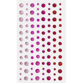Pink/rd rhinsten m. selvklbende bagside 3-6mm, 104 stk.