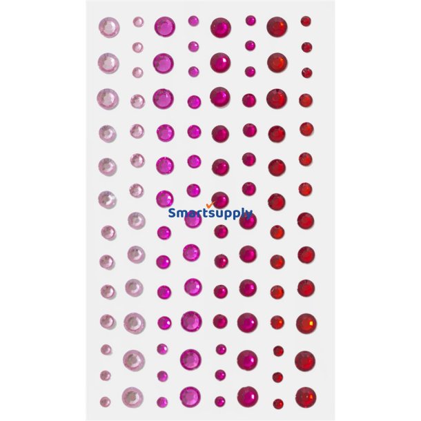 Pink/rd rhinsten m. selvklbende bagside 3-6mm, 104 stk.