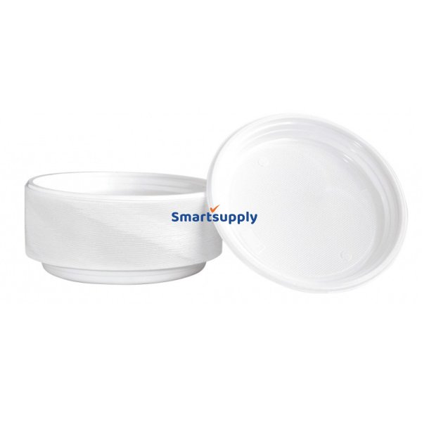 100 stk Plastik Tallerkner genanvendelige 22 cm hvid