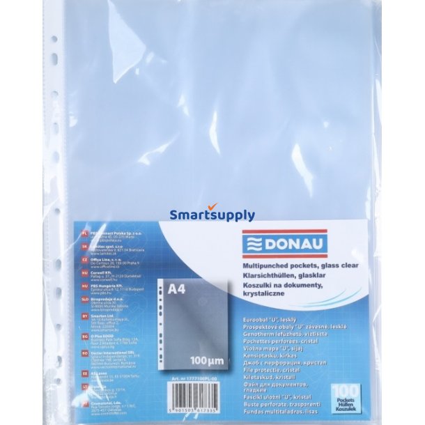 Plastlommer A4 glasklar 100 my ben top - 100 stk