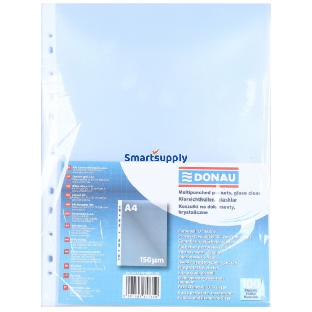 Plastlommer A4 glasklar 150 my ben top - 100 stk