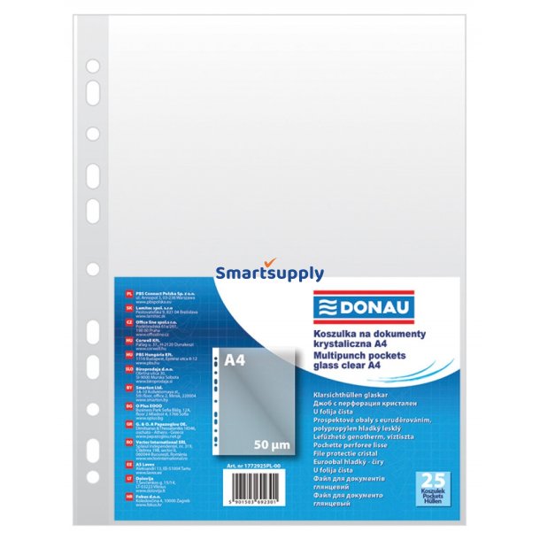 Plastlommer A4 glasklar 50 my ben top - 25 stk