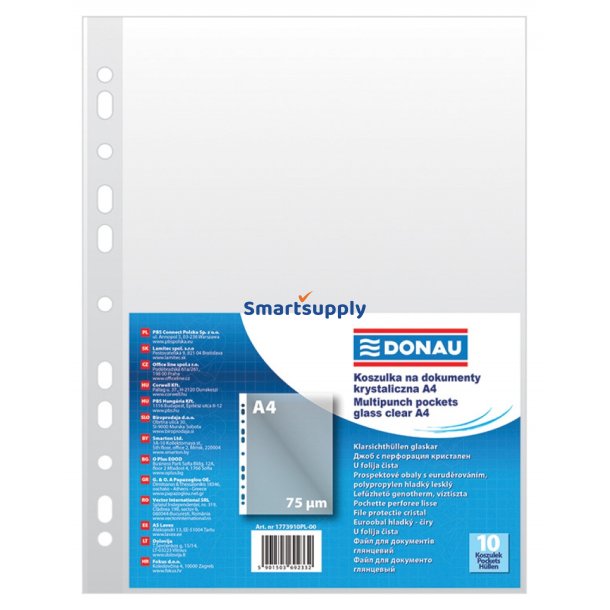 Plastlommer A4 glasklar 75 my ben top - 10 stk